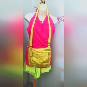 Coach Signature C pattern neon nylon yellow crossbody
